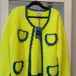 Hunter Bell Neon Yellow Cardigan with Blue Accents
